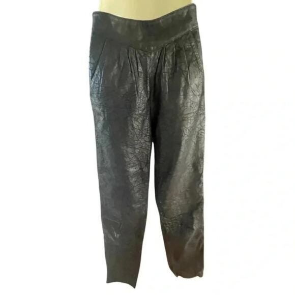 Vintage 1980s d’Linea Lack Leather Skinny Pants – Black Printed Design, Waist 26 - Picture 3 of 10